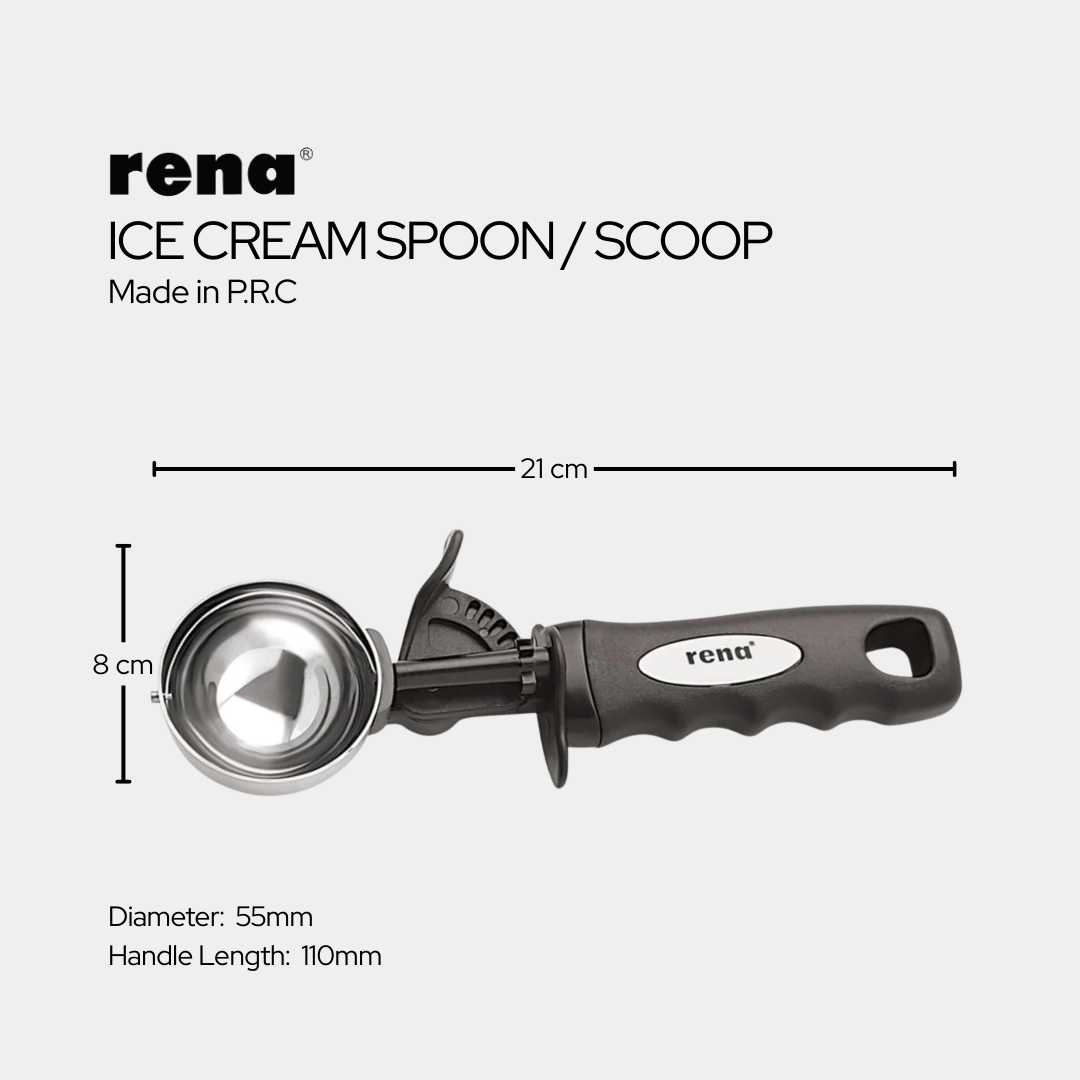 Rena Ice Cream Scoop | Stainless Steel | Comfortable Handle | Easy to Swing Lever | Durable & Easy to Use | 21 Cm