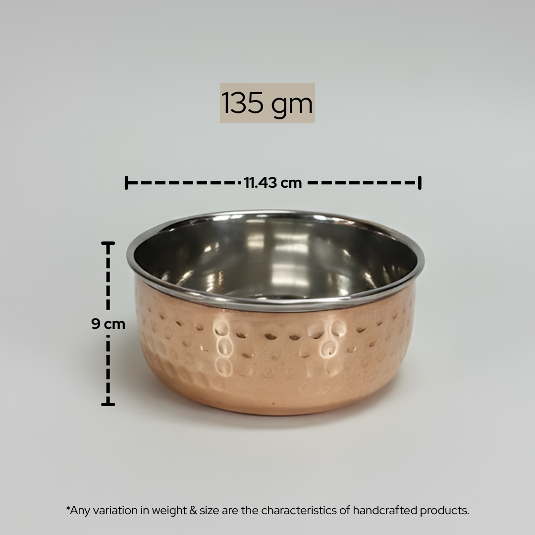 Copper Katori | Durable Indian Dining & Serving Bowls | Set 6 pcs | 810 gm | 135 gm Each