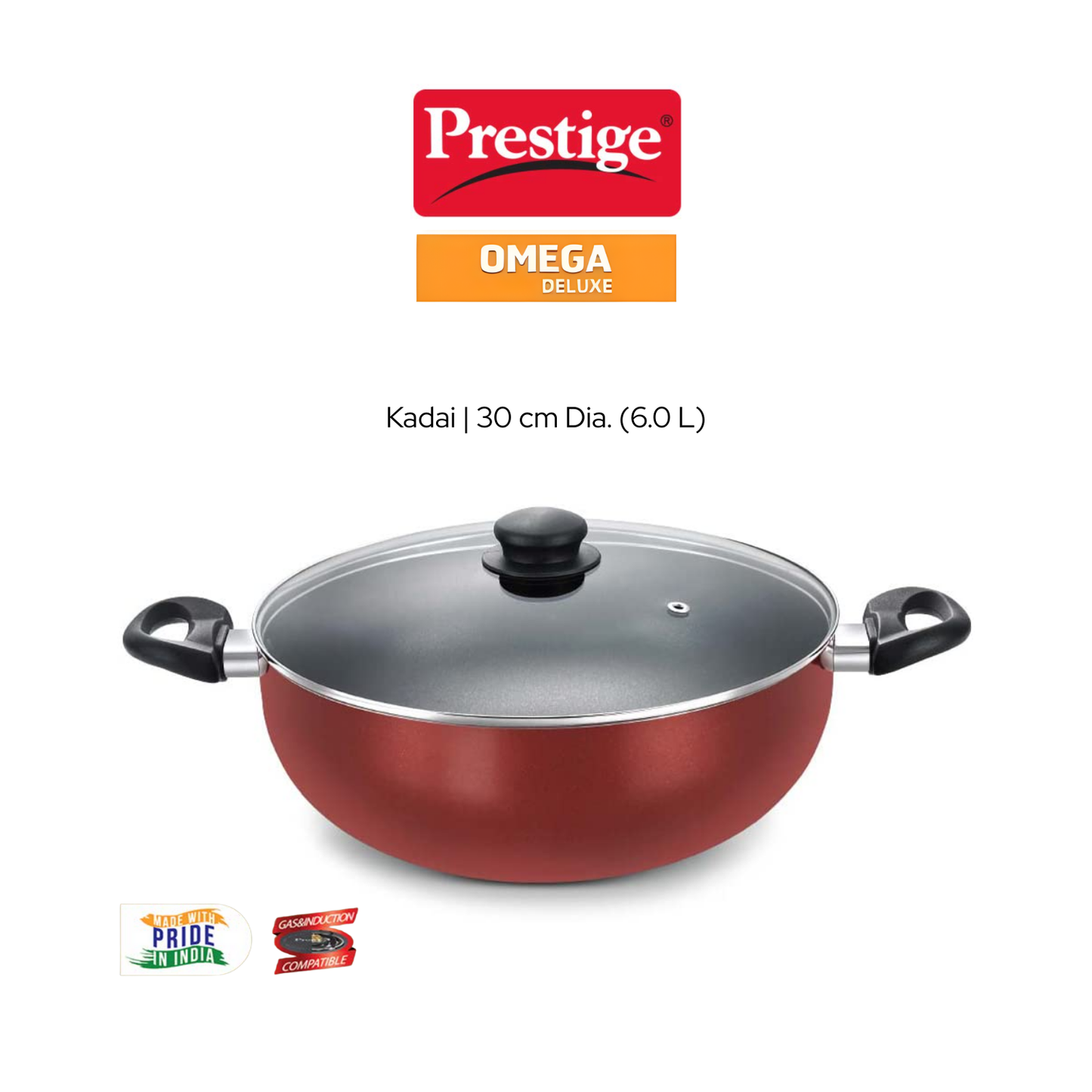 प्रेस्टीज डीलक्स नॉन-स्टिक कढ़ाई | गैस और इंडक्शन के लिए उपयुक्त | पीएफओए मुक्त | 6 लीटर, 30 सेमी