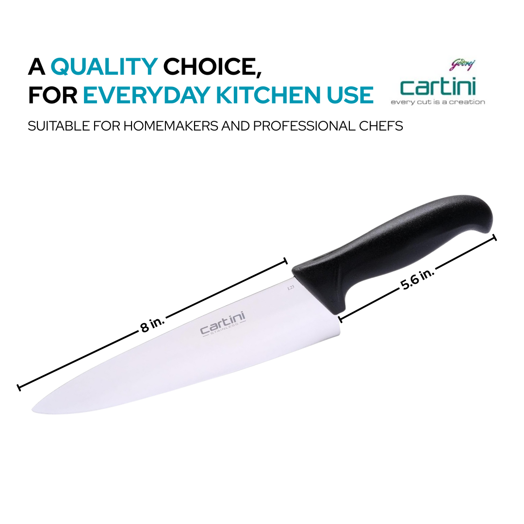 Cartini Classic Chef Knife – Stainless Steel Blade | Black Handle | Professional Kitchen Knife | Ideal for gifting