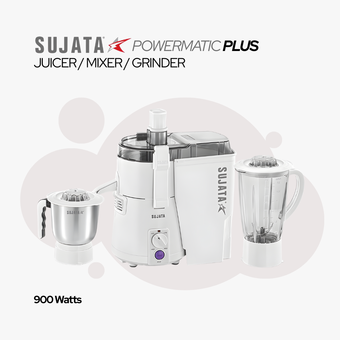 Powermatic Plus 900W Juicer Mixer Grinder – 2 Jars | Non-Stop 90 Mins working | White | 22000 RPM