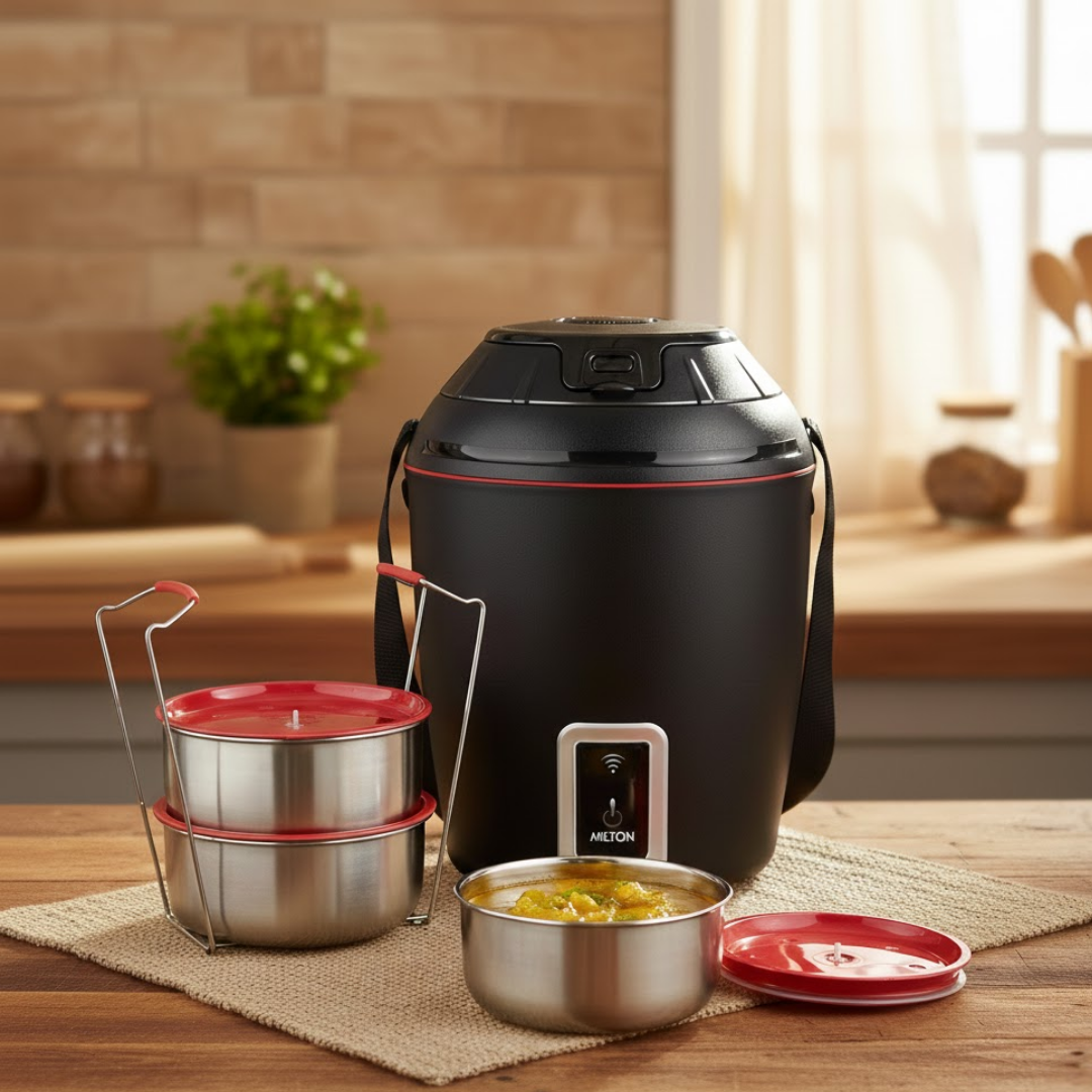 मिल्टन स्मार्ट इलेक्ट्रिक लंच बॉक्स | चलते-फिरते टिफिन को गर्म करने के लिए स्मार्टफोन ऐप का उपयोग करें | 3 यूनिट (प्रत्येक 300 मिलीलीटर)