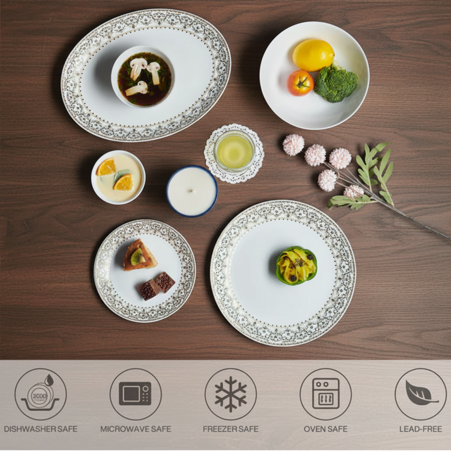 Solitaire Opalware Dinner Set | Elegant, Durable & Lightweight Dinnerware |27Pcs | Color- Ornate Gold