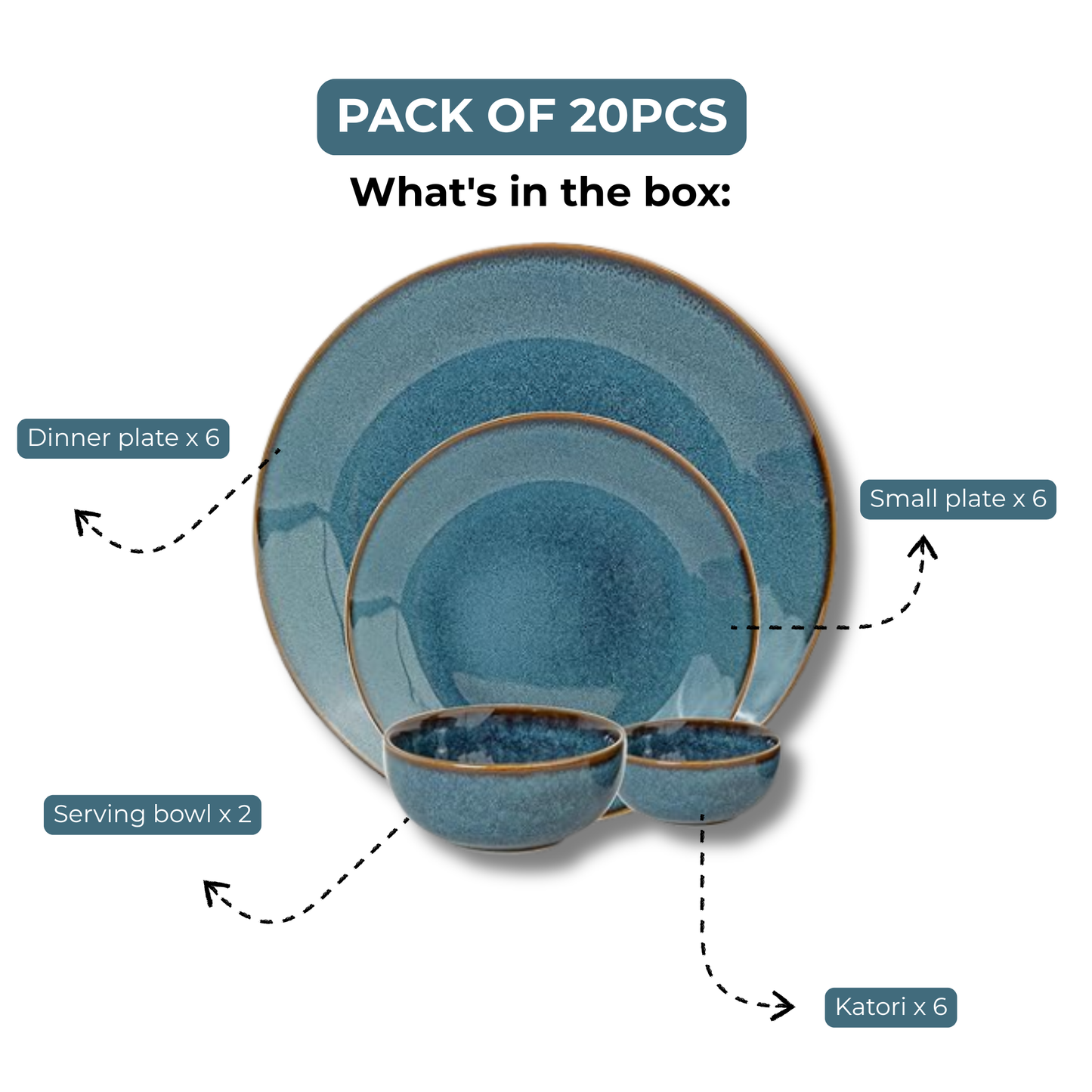 Handcrafted Stoneware Ceramic Dinner Set, 18 Pieces Serving for 6, Microwave and Dishwasher Safe, Bone-ash Free, Crockery Set for Dining and Gifting, Greenish Blue