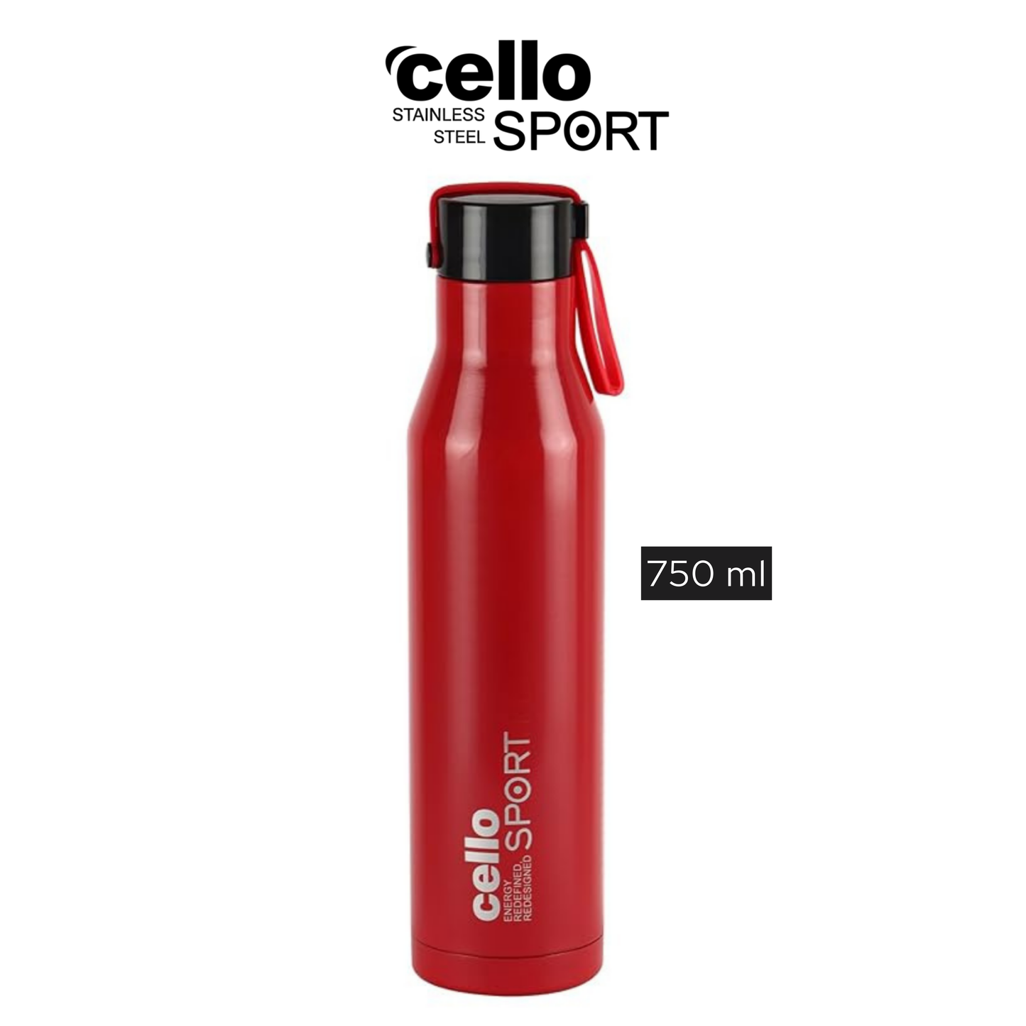 Cello red water sport bottle, leakproof