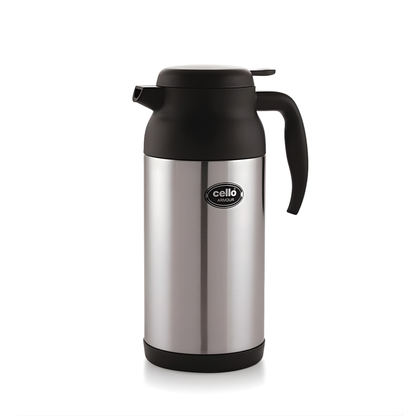 Cello Armour Vacusteel vacuum insulated flask in black stainless steel for hot and cold beverages