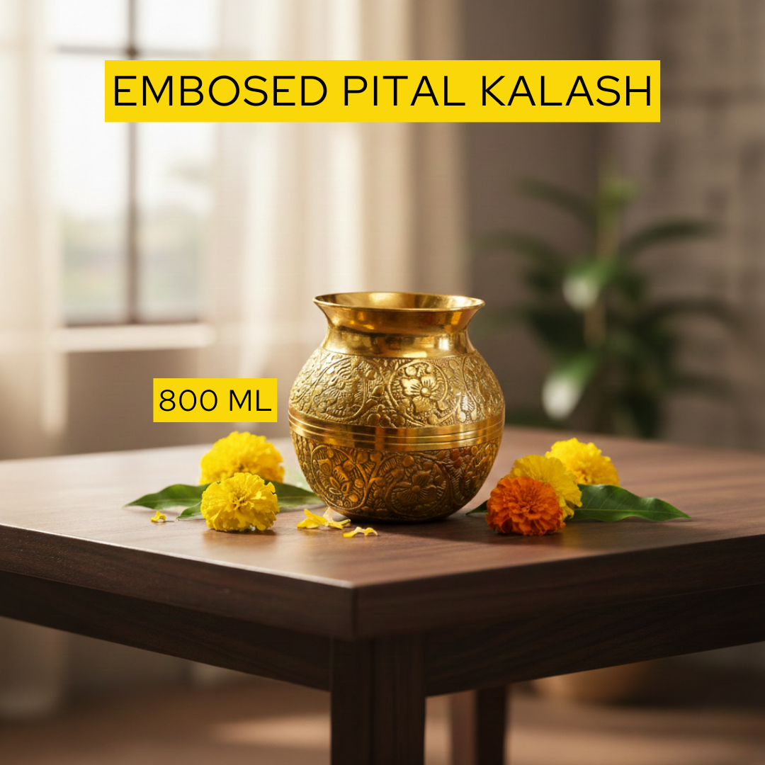 Pure Brass Kalash 800ml for Havan, Puja, and Gifting