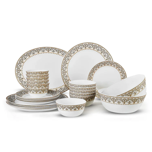 Premium opal glass dinner set with gold detailing – Solitaire Ornate Gold collection