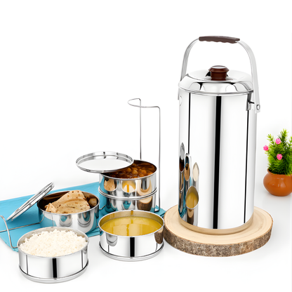 Spacious 5.5L Vinod Lunch Box with 5 compartments (1L each) –Durable stainless steel with leakproof design, perfect for office, school, and travel meals.