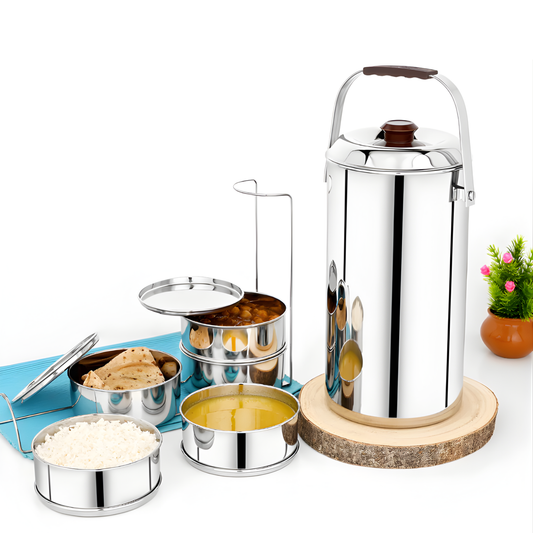 Spacious 5.5L Vinod Lunch Box with 5 compartments (1L each) –Durable stainless steel with leakproof design, perfect for office, school, and travel meals.