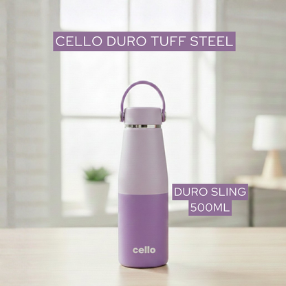 Purple color cello water bottle with sling handle