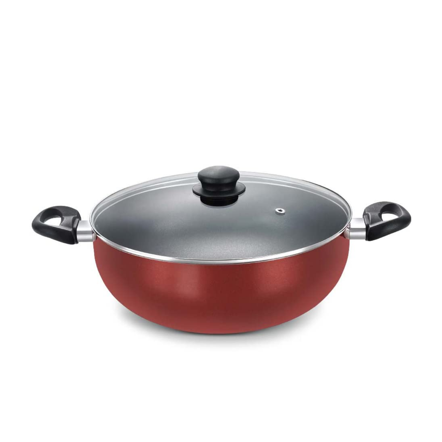 Prestige Deluxe 6L non stick kadhai 30 cm red with tempered glass lid gas and induction friendly