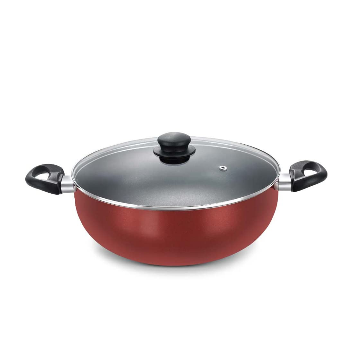 Prestige Deluxe 6L non stick kadhai 30 cm red with tempered glass lid gas and induction friendly
