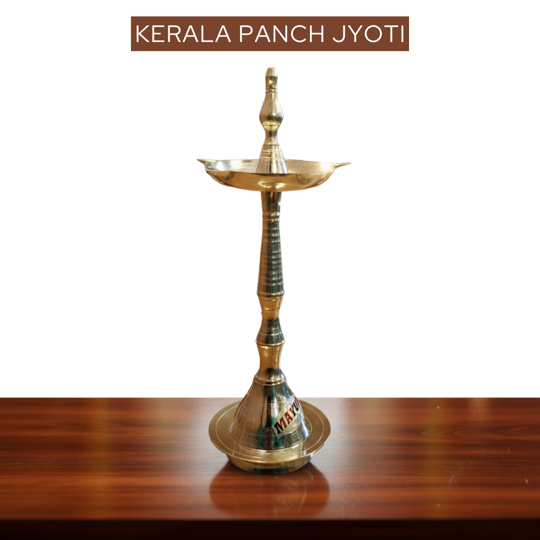 Pure Brass Kerala Panch Jyoti Diya with 10 Inch Length, 4 Inch Width, 250 gm for Home Temple and Puja