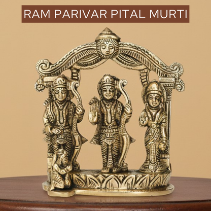 Ram Parivar Pital Murti 600gm for home mandir, daily pooja, devotional rituals, and spiritual gifting to invite blessings