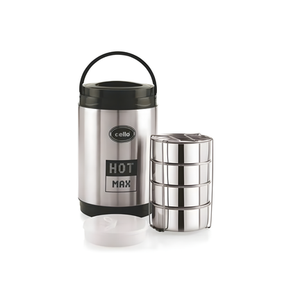 Cello Hot Max stainless steel lunch box 1600ml with 4 containers and handle
