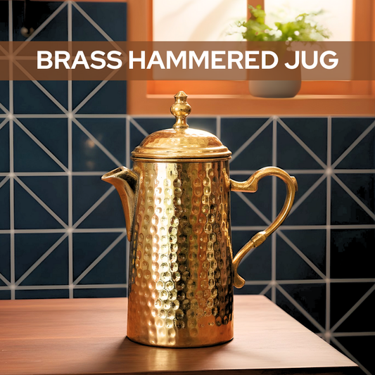 Brass hammered jug with lid 