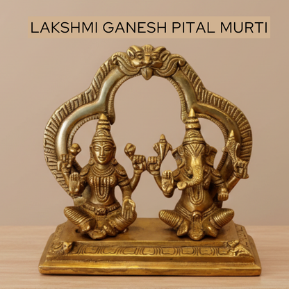 Lakshmi Ganesh pital brass murti 1965 gm for home mandir, symbol of prosperity and wisdom, ideal for pooja and spiritual gifting