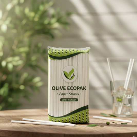 Olive Ecopak eco-friendly paper straws pack made from biodegradable paper available in white color
