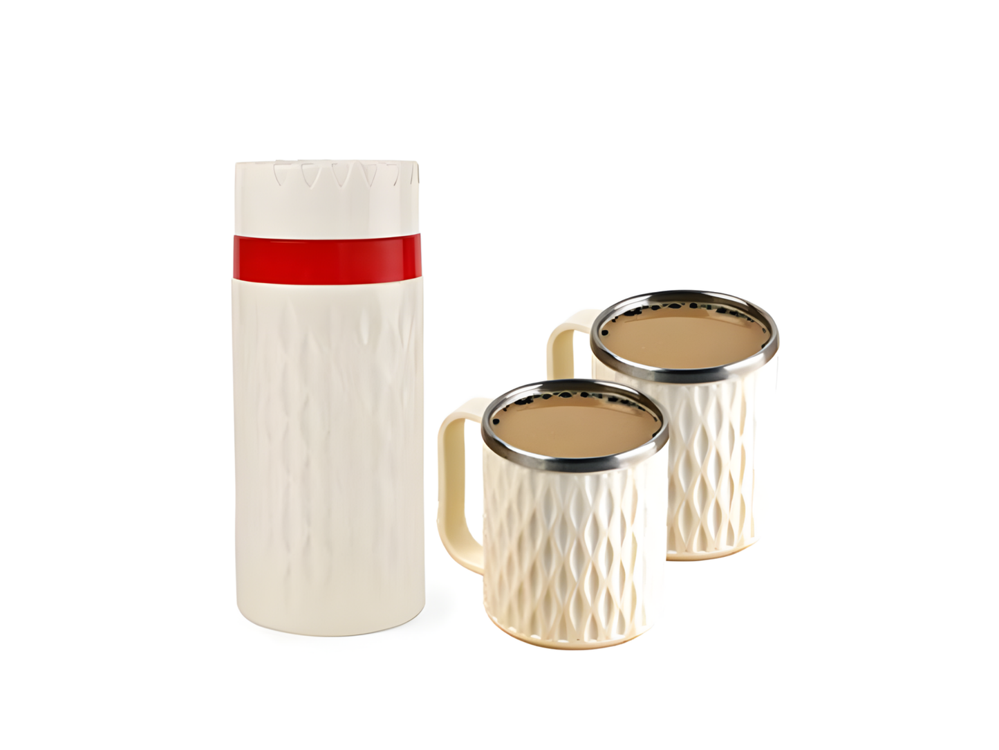 ello Puro SIP Coffee Set 3 PC Insulated Tuff Flask and Mugs in Mop Red – Stainless Steel Flask with Unbreakable Mugs, Ideal for Tea, Coffee, and Milk, Compact and Lightweight