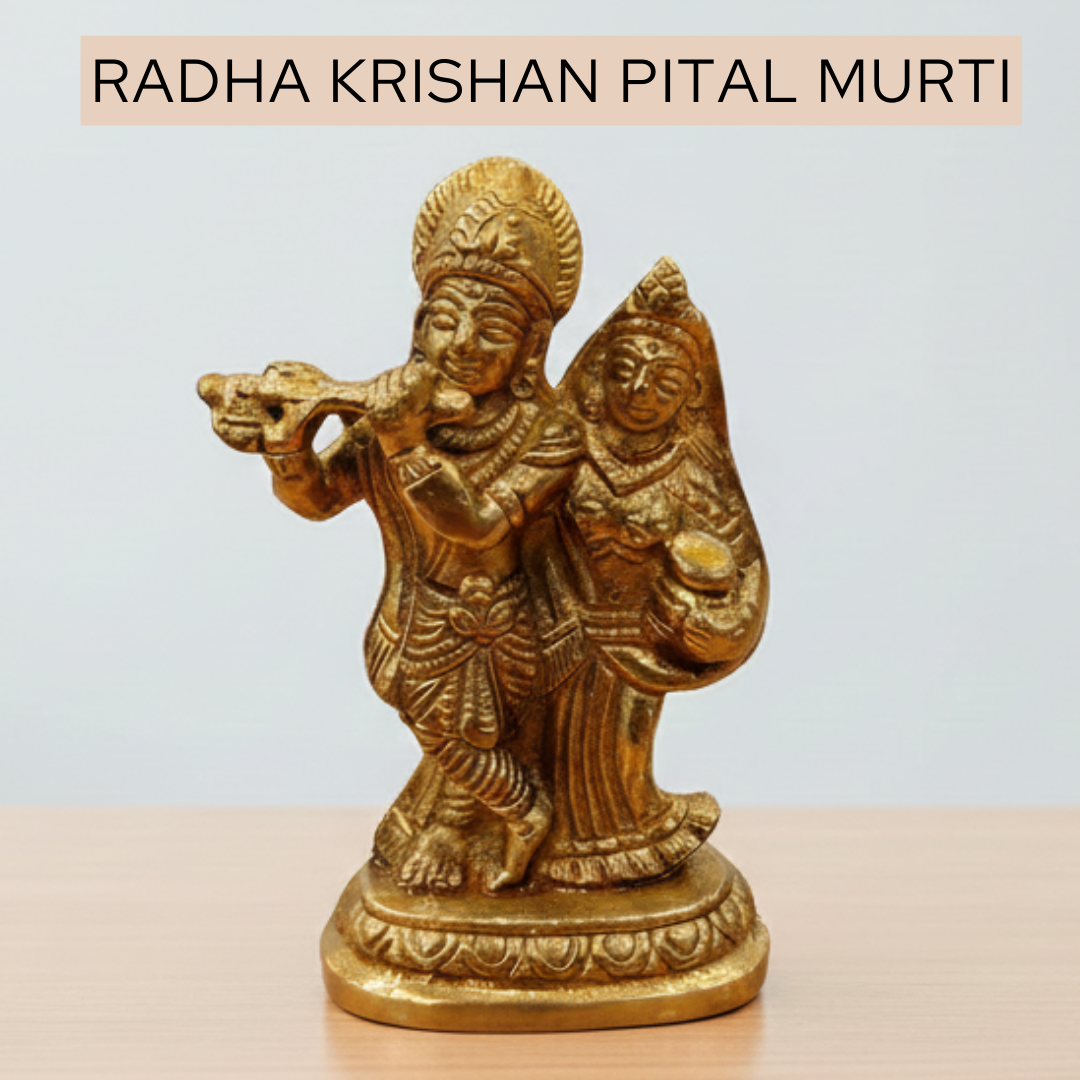 Radha Krishan Pital Murti 250gm brass idol for home mandir, daily pooja, devotional rituals, and spiritual gifting