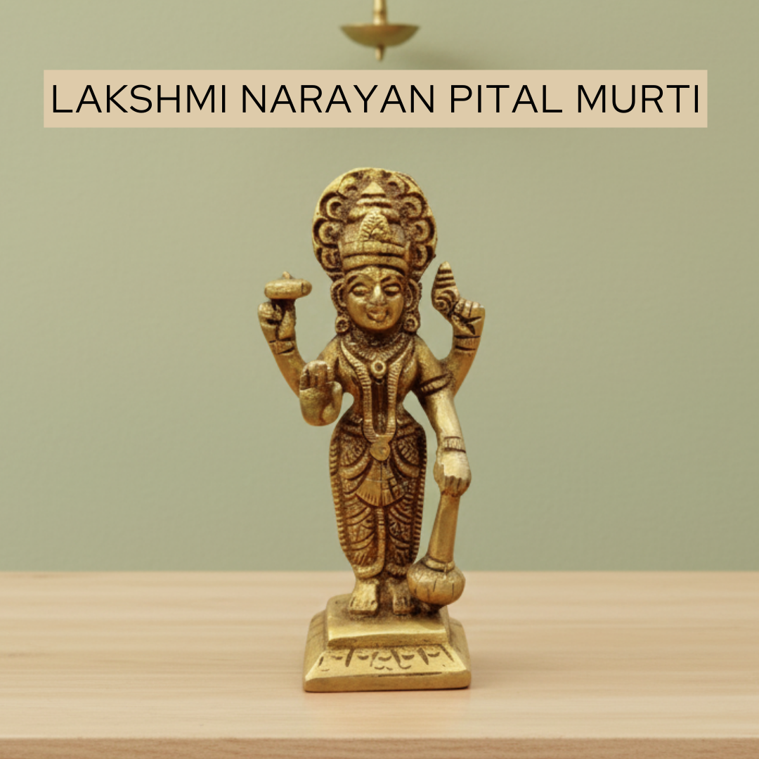Lakshmi Narayan Brass Murti 275 gm for home mandir, daily pooja, festive rituals, and spiritual gifting