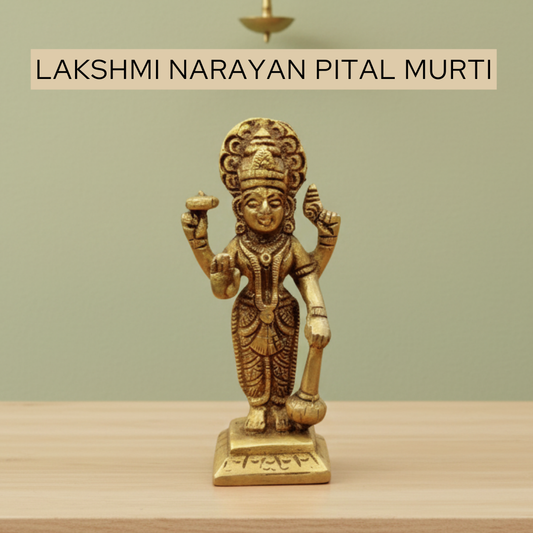 Lakshmi Narayan Brass Murti 275 gm for home mandir, daily pooja, festive rituals, and spiritual gifting