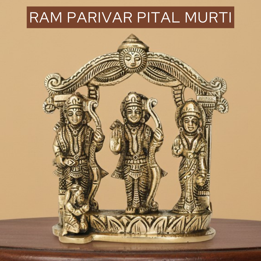 Ram Parivar Pital Murti 680gm for home mandir, daily pooja, devotional rituals, and spiritual gifting to invite blessings
