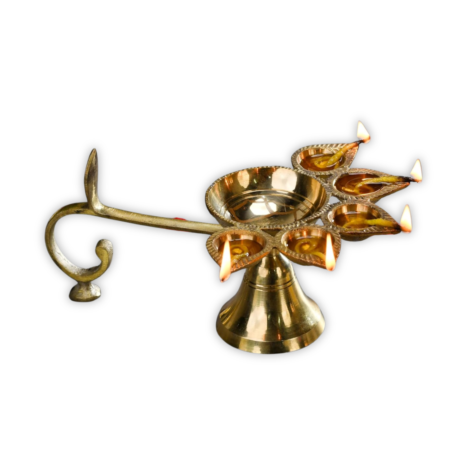 Brass diya with 5 wicks slots 