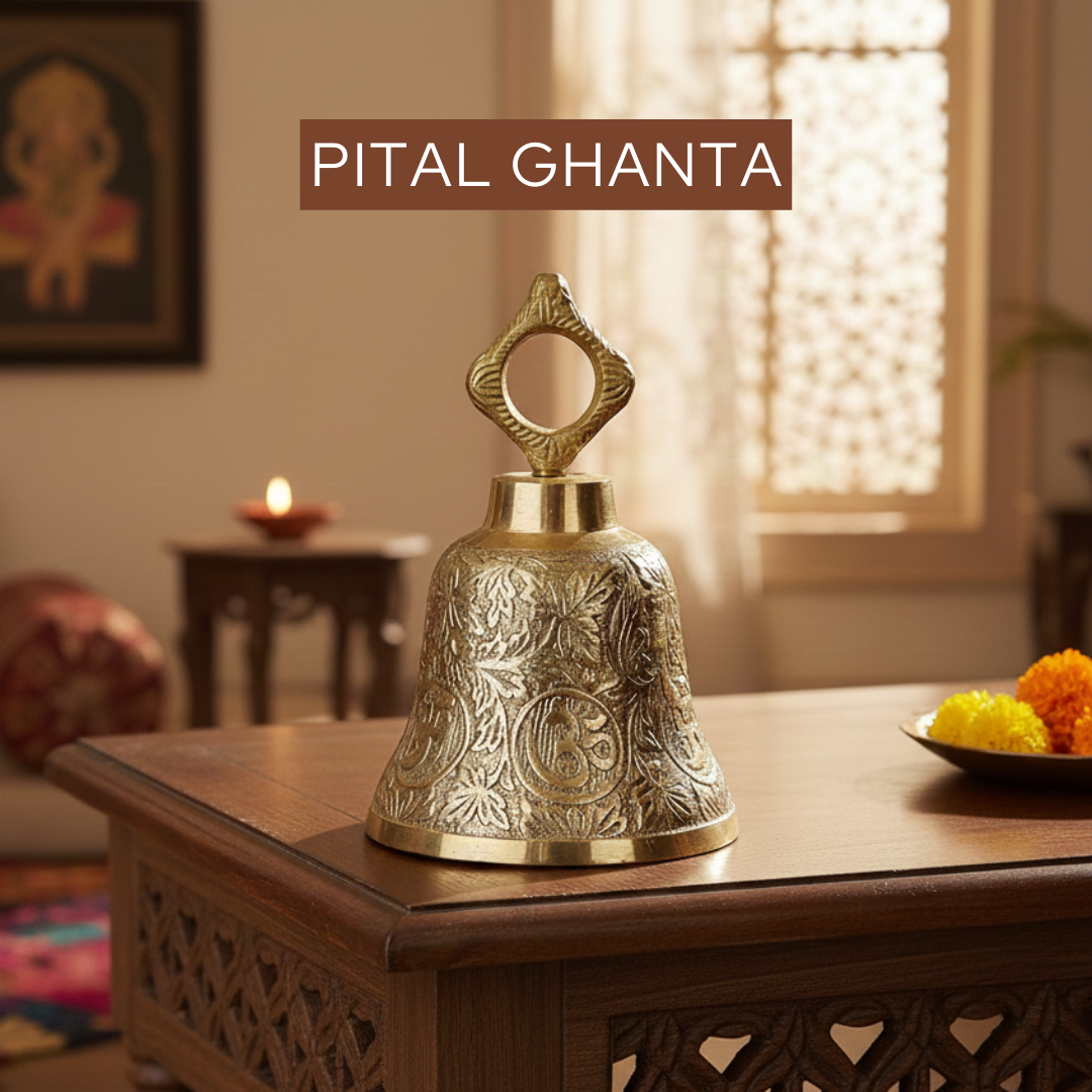 Pital ghanta in 1570gm brass hand bell for home mandir daily pooja aarti temple worship and spiritual gifting