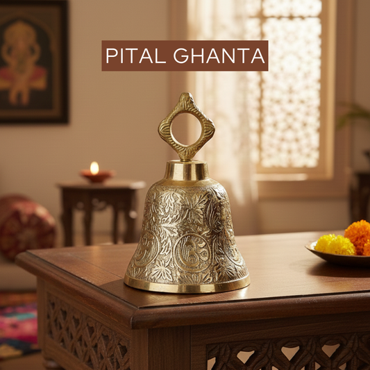 Pital ghanta in 1570gm brass hand bell for home mandir daily pooja aarti temple worship and spiritual gifting