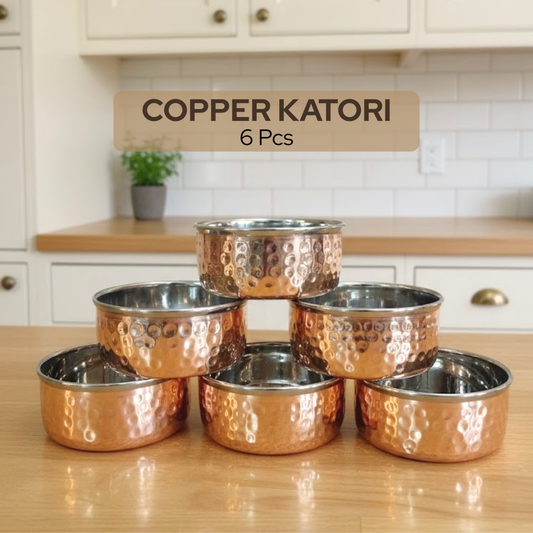 Traditional Indian copper serving bowl 135 gm per bowl 810 gm set of six