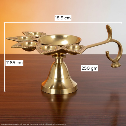 Brass Panch Aarti | 5-Face Diya for Home Puja & Gifting | 250 gm