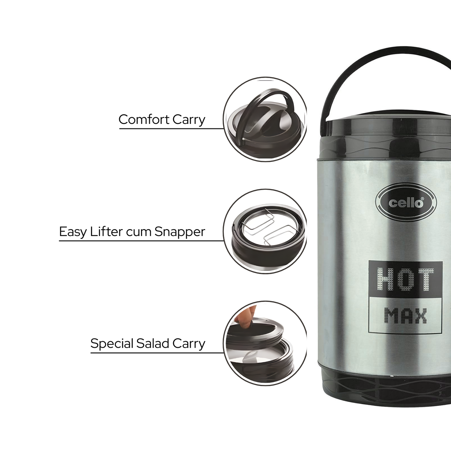 Cello Hot Max 1600ml Stainless Steel Lunch Box with 4 Containers
