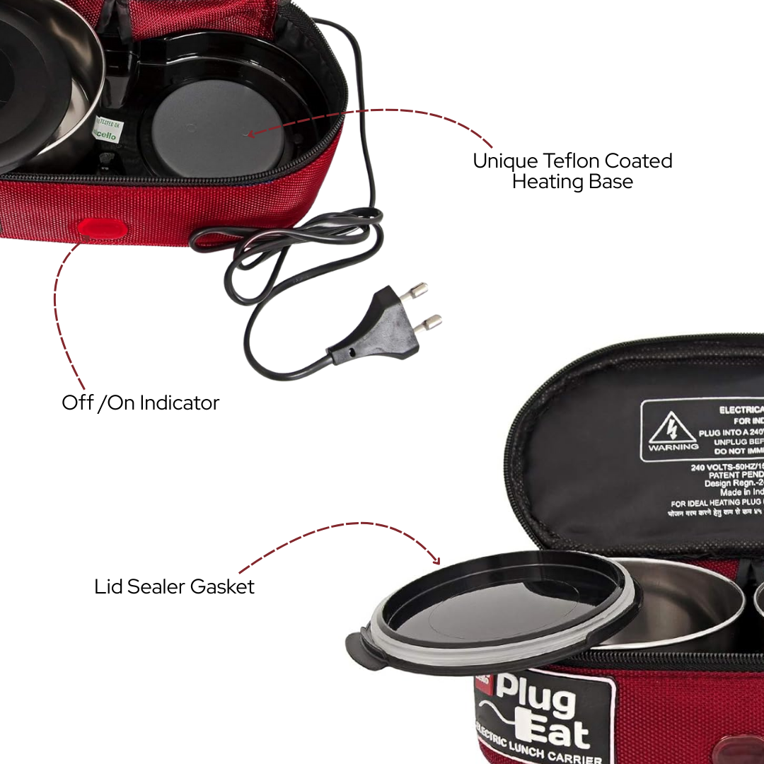 इलेक्ट्रिक लंच बॉक्स | 2 यूनिट (प्रत्येक 300 मिली) | ऑन/ऑफ इंडिकेटर