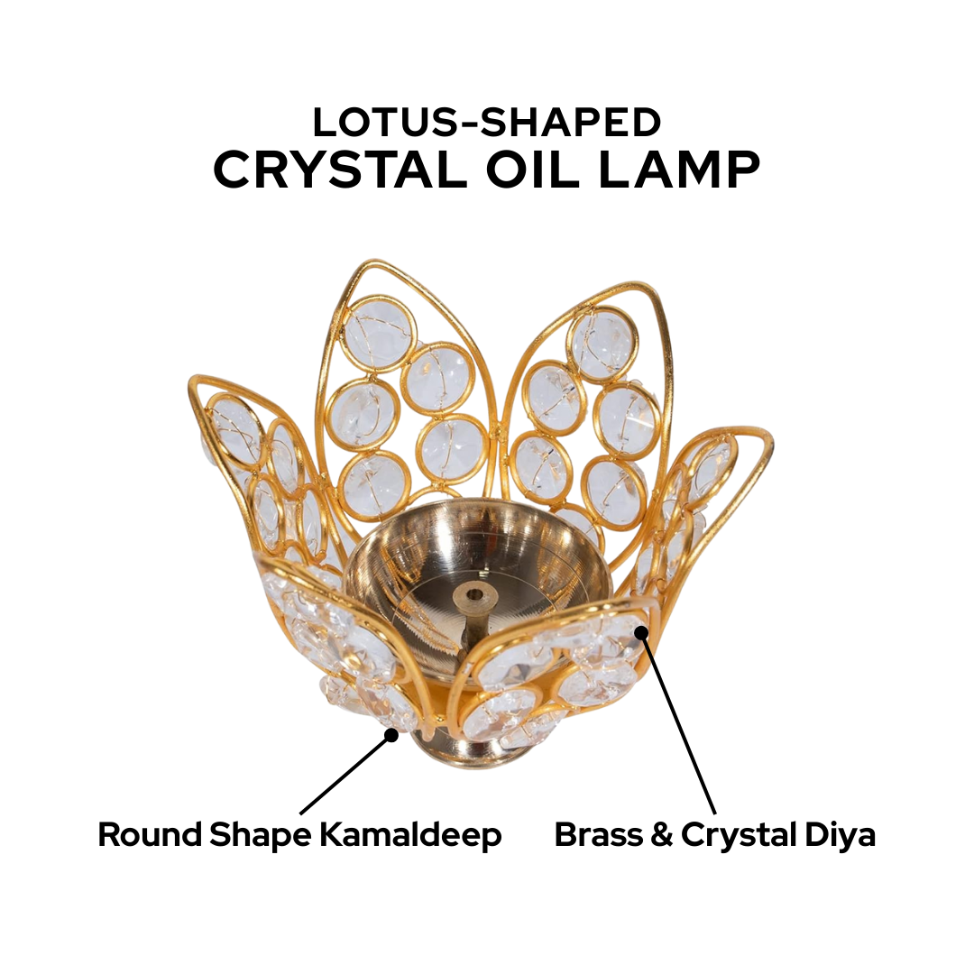 Brass Crystal Bowl Akhand Diya| Premium Decorative Oil Lamp| Golden color| 1  piece