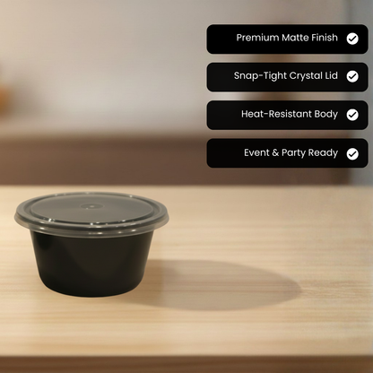 पारदर्शी ढक्कन वाला गोल काला प्लास्टिक खाद्य कंटेनर, 100 मिलीलीटर | वायुरोधी, बीपीए-मुक्त | माइक्रोवेव सुरक्षित