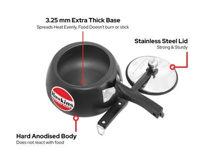 हॉकिन्स कंटूरा प्रेशर कुकर | काला | 2 लीटर