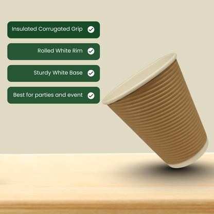 Eco friendly Ripple Paper cups | Pack of 25 | Use for Birthday parties, kitties, home parties | Heat resistant | 360ml without Lid