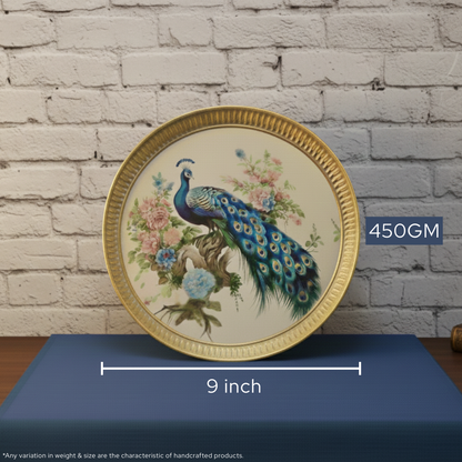 Brass Peacock Pooja Thali Set | 9 Inch | 450gm | 4 Accessories Include