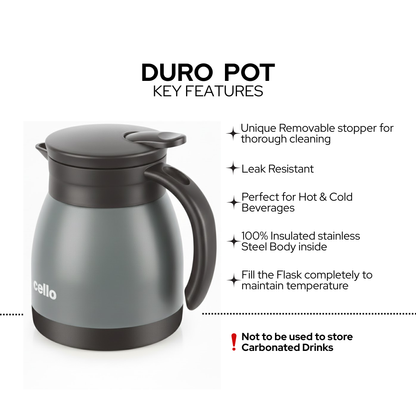 Cello Duro Coffee Style set| Premium Double-Wall Mugs & Carafe | 600 ml | 1 Carafe and 2 Mugs