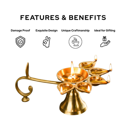 Brass Panch Diya for Puja – Traditional 5-Wick Oil Lamp for Home Temple | Pooja| Navratri