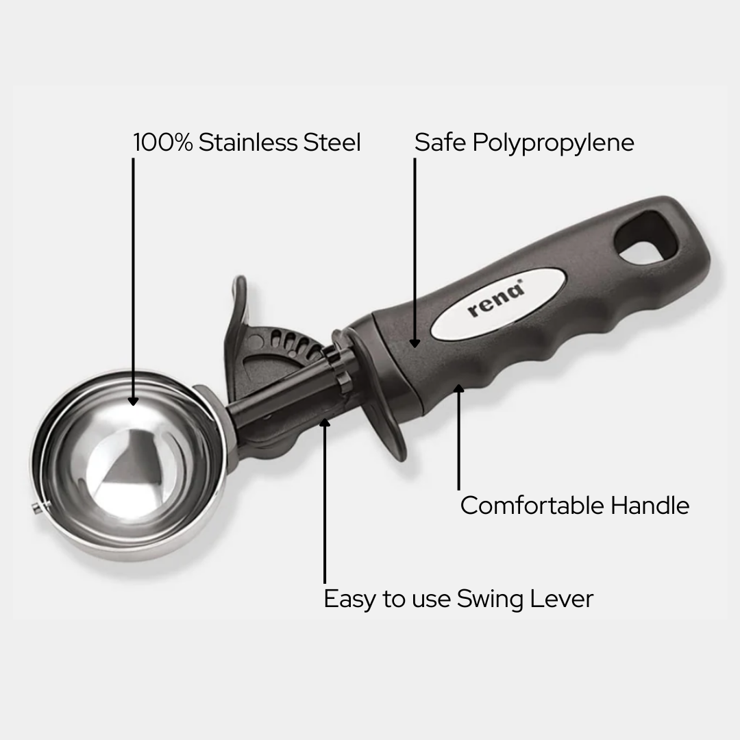 Rena Ice Cream Scoop | Stainless Steel | Comfortable Handle | Easy to Swing Lever | Durable & Easy to Use | 21 Cm