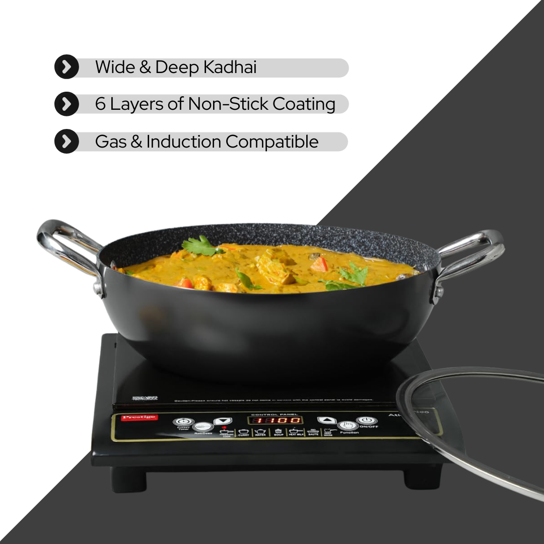 ड्यूरास्टोन नॉन-स्टिक कढ़ाई | कांच के ढक्कन के साथ, 28 सेमी | गैस और इंडक्शन पर उपयोग | 4.23 लीटर