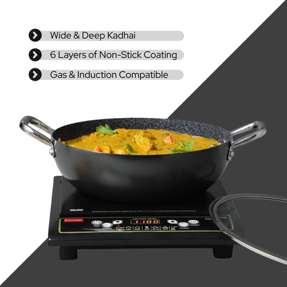 ड्यूरास्टोन नॉन-स्टिक कढ़ाई | कांच के ढक्कन के साथ, 28 सेमी | गैस और इंडक्शन पर उपयोग | 4.23 लीटर