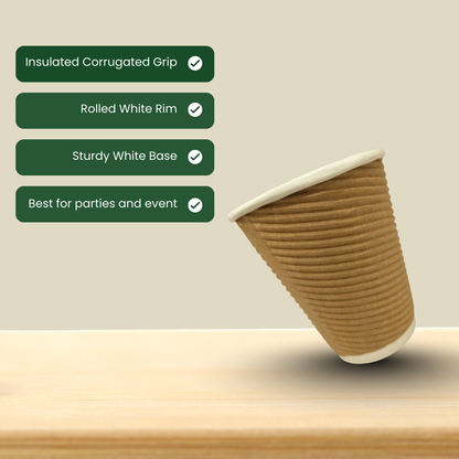 Eco friendly Ripple Paper cups | Pack of 25 | Use for Birthday parties, kitties, home parties | Heat resistant | 250ml without Lid