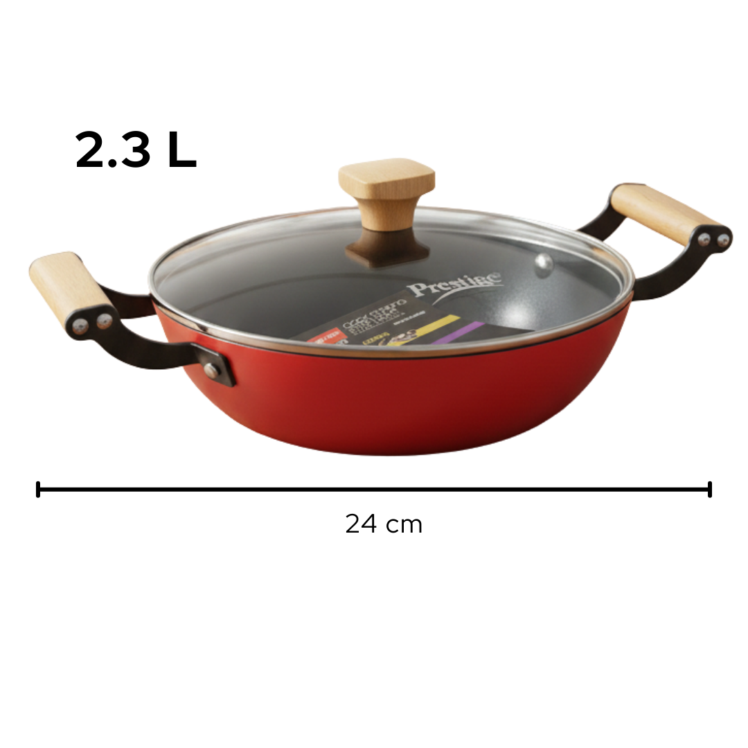 Prestige Castlite Kadai | Cast Iron with Glass Lid | Gas & Induction | Lightweight | 2.3L |  24cm