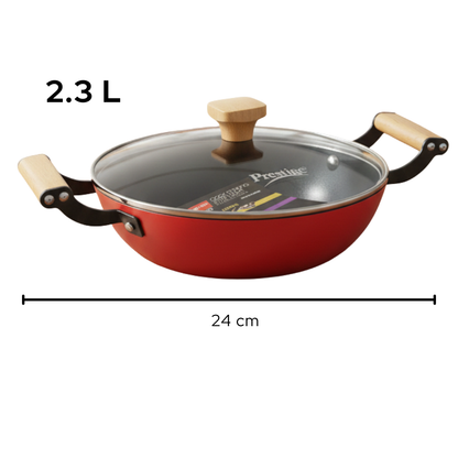 Prestige Castlite Kadai | Cast Iron with Glass Lid | Gas & Induction | Lightweight | 2.3L |  24cm
