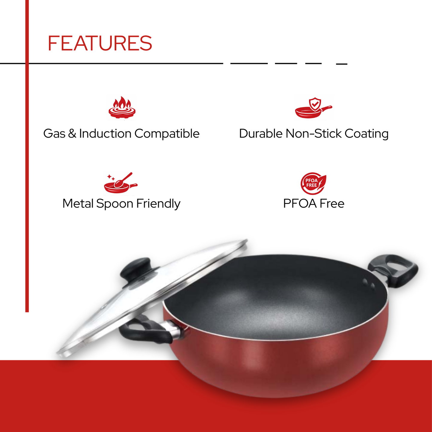 प्रेस्टीज डीलक्स नॉन-स्टिक कढ़ाई | गैस और इंडक्शन के लिए उपयुक्त | पीएफओए मुक्त | 6 लीटर, 30 सेमी