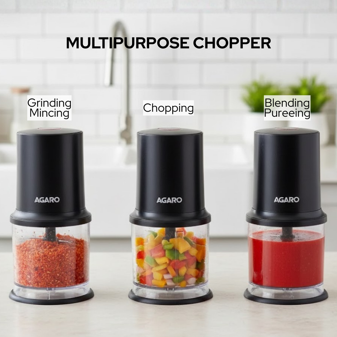 AGARO इलेक्ट्रिक चॉपर, दो स्टेनलेस स्टील ब्लेड के साथ | 500 मिली | 400W